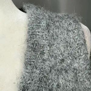 Christian Lacroix Sweater Vest Medium Fuzzy Wool Blend Gray Layering‎ Crop Boxy thumbnail 11