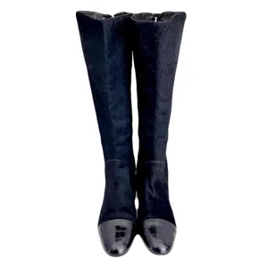 Migliorini Black Pony Hair Croc-Embossed Leather Corset-Back Boots, Size 7.5 thumbnail 3