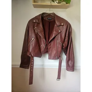 Lamarque Women's Mahogany Brown Dani Moto Jacket Large Cropped Belted Fall thumbnail 8