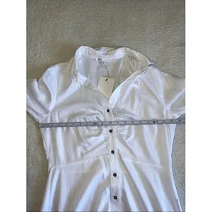 DR2 White Ruched Button Front Shirt Dress M NWT Cottagecore Minimalist thumbnail 5