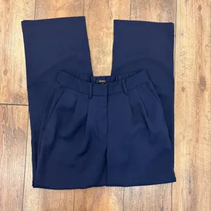 Quince Navy Blue Stretch Crepe Pleated Wide Leg Flowy Smart Casual Trousers Sz 4 thumbnail 2