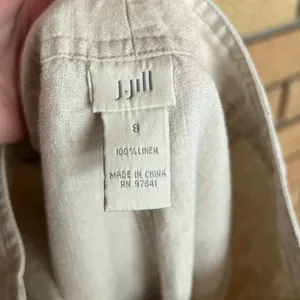 J. Jill 100% Linen Wide Leg Sailor Pants Button Accent Light Beige Size 8 thumbnail 3