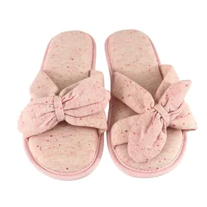Womens Slide Slippers Strappy Fabric Bow Heathered Pink Slip On 38/39 US 7/8 thumbnail 2