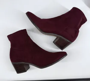Franco Sarto L Shaneen Ankle Boots 7M Burgundy Faux Suede Pointed Toe Block Heel thumbnail 1