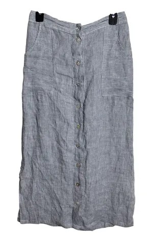 St. Tropez 100% Linen Striped Button Front Midi Skirt size M Coastal Utility thumbnail 1