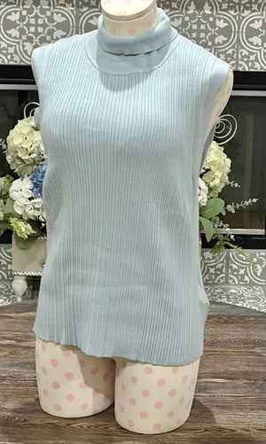 VARLEY Anastasia Rib Knit Mock Neck Tank - Winter Sky (Light Blue) - Large - NWT thumbnail 6