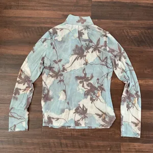 By Anthropologie Floral Mesh Mock Neck Top Blue Brown Botanical Sheer Large L thumbnail 3