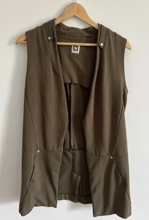 Olive Utility Vest Sleeveless Draped Open Front Minimalist Layering thumbnail 1