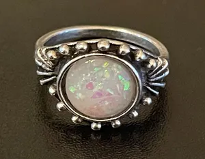 Vintage simulated opal silver plated ring size 6.75 thumbnail 1