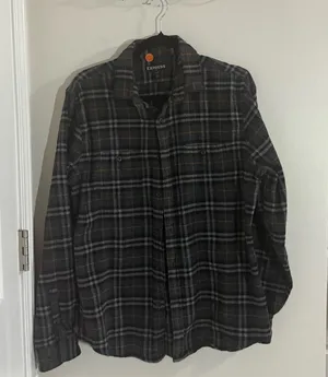 Express Black with orange stripe Plaid Shirt Size Large thumbnail 1