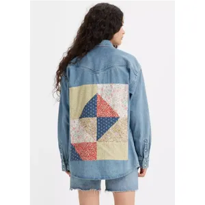 Levi's Premium Dorsey Patchwork Western Shirt Sm Pearl Snaps NWT Oversized Baggy thumbnail 3
