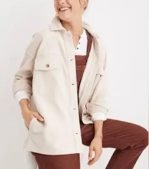 Aerie Luxe Trucker Shacket Shirt Jacket Color Soft Oat Beige Cream Cotton XS thumbnail 1
