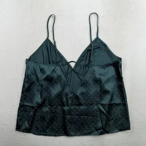 Linea Donatella Large Pajama Set Satin Green Gold Pin Dot Cami Wide Leg Pants thumbnail 9