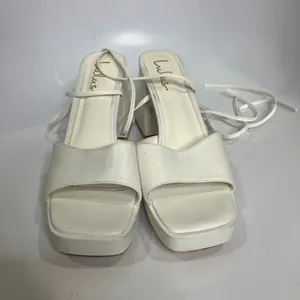 Lulus‎ fiyaa white lace up chunky heels women's size 11 dressy wedding black tie thumbnail 3