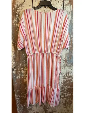 NWOT Single Thread pink and white striped midi dress size Large thumbnail 2