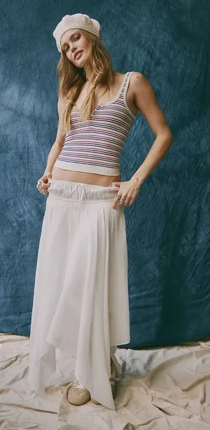 Free People FP One Bohemian Fairy Kaia Asymmetrical Midi Skirt Ivory Large NWT thumbnail 1