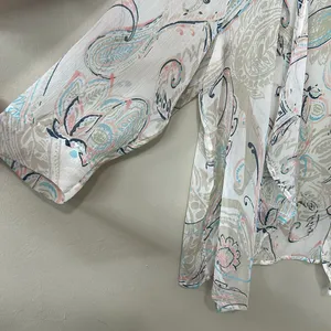 Chico's Multicolor Paisley Sheer Waterfall Front Shrug Cardigan Sz 2 US L thumbnail 5