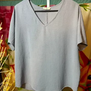 P40. Entro grey v neck top thumbnail 1