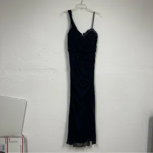 Xscape Blue Beaded One Shoulder Maxi Formal Dress Womens 12 Ruched Bridesmaid thumbnail 15