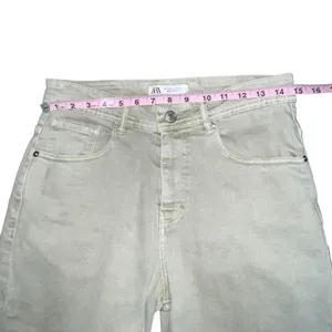 Zara Women High‎ Waisted Denim Jean Shorts 8” Size 31 Tan Mom Casual Summer Boho thumbnail 4