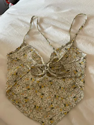 Green floral tie strap top White thumbnail 2