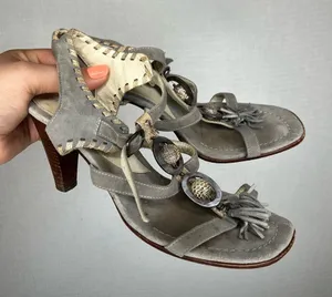 Henry Beguelin | Size 38.5 Elegant‎ Gray T-Strap Heels with Floral Accents thumbnail 1