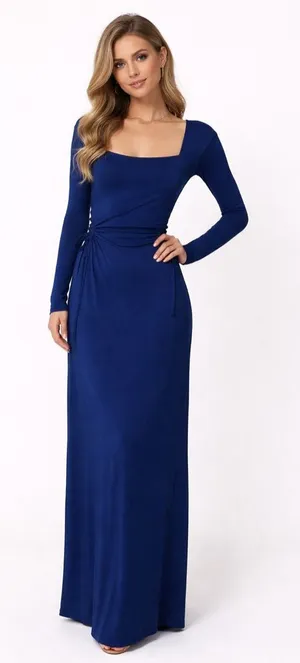 💙 L*SPACE Royal Blue‎ Ruched Side Tie Long Sleeve Maxi Dress NWT 💙 thumbnail 1