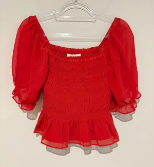 WAYF puff sleeve smocked crop‎ top red size medium thumbnail 1