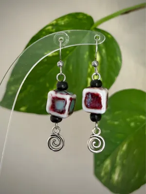 Handmade ceramic swirl chic boho retro vintage style dangle earrings💙 thumbnail 5