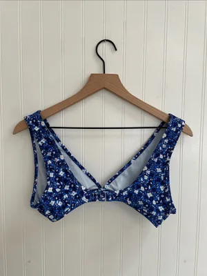 AERIE Wide Strap Plunge Bikini Top in Brilliant Blue Floral Size M thumbnail 6