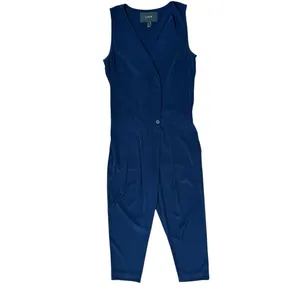 J.Crew Navy Blue Trench Jumpsuit One Piece Pants Crop Silky Sz 2 Pockets Career thumbnail 5