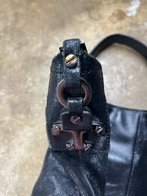 Tory Burch Cracked Leather Hobo Shoulder Bag with Gunmetal Hardware thumbnail 4