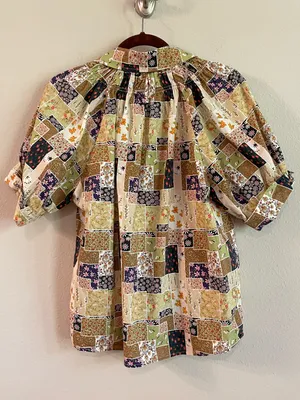 Entro Floral Patchwork Puff Sleeves Popover Cotton Top Size Small thumbnail 4