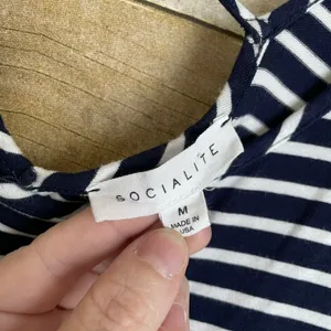 Socialite Women's Blue Striped Criss Cross Back Dress - Size Medium - 90's Style thumbnail 3