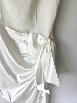 Mable Anthropologie White Satin Midi Asymmetrical Dress Bridal Shower Wedding thumbnail 4