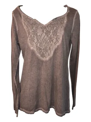 Maurices acid wash gray Lace-Inset Long Sleeve Tee thumbnail 1