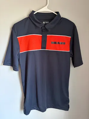 NFL Team Apparel NFL Men’s Bears Navy Polo with Orange Chest Panel thumbnail 1