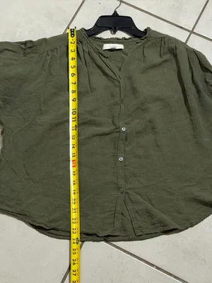 LOFT‎ Women Olive Green Button-Front Balloon Sleeve Blouse Flowy Ruffle size M thumbnail 9