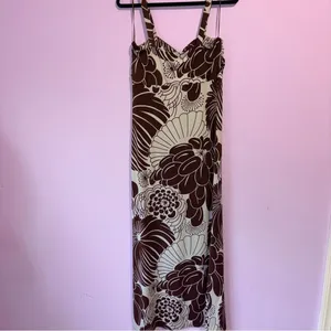Y2K Jonathan Martin Retro Japanese Floral Maxi Babydoll Dress Women M Neutral thumbnail 4