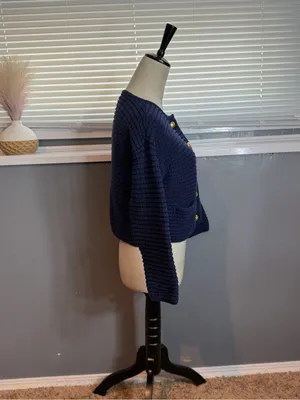 GAP Navy Gold Button Cropped Cardigan Sweater Small 100% Cotton thumbnail 4