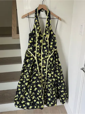 By Anthropologie Halter V-Neck Fit & Flare Midi Dress Yellow Floral NWT thumbnail 5