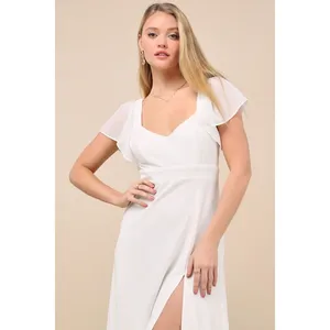 Lulus Simply Delightful White Tie Back Flutter Sleeve Maxi Dress Chiffon XL NWT thumbnail 4