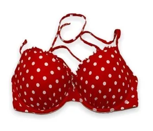 NWOT Red White Polka Dot Ruffle Trim Bikini Underwire Top Bottoms Swimsuit Set thumbnail 1