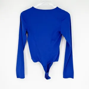 Free People‎ V-Neck Long Sleeve Bodysuit Women's Size M Blue Layering Essential thumbnail 3