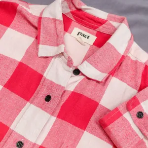 Pact Organic Cotton Mila Flannel Shirt Women M Red White Gingham Plaid Button Up thumbnail 2