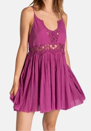 NWOT Free People Ilektra Lace Accent Cotton Slip Dress In Dahlia Mauve Size XL thumbnail 1