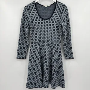 Boden‎ Size 4R Glamorous Metallic Knit Dress Blue Geometric Print Long Sleeves thumbnail 2