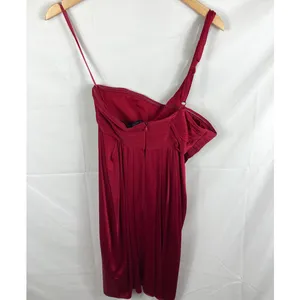 BCBGMaxazria one shoulder deep red satin cocktail dress size 6 thumbnail 5