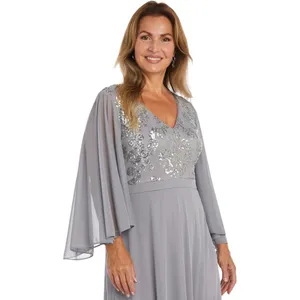 R & M Richards Womens Sequin Evening Dress Gown 99399 Silver Gray 10 thumbnail 8
