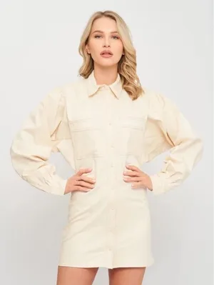ZARA Natural Cream Shirtdress Mini Shirt Dress Buttons Pockets Twill Small thumbnail 1